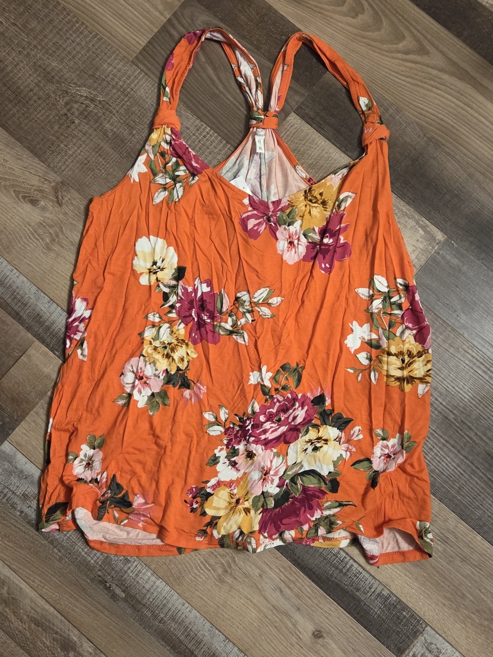 Maurices Orange Floral Knot-Back Tank